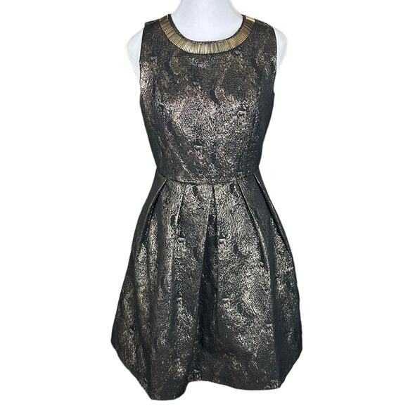 Romeo & Juliet Couture Gold Black Mini Skater Dress Size Small Party Cocktail - Picture 1 of 8